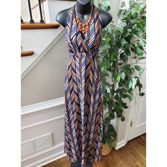 Multicolor Women's Polyester Halter Neck Sleeveless Casual Long Maxi Dress XS - Picture 5 of 12
